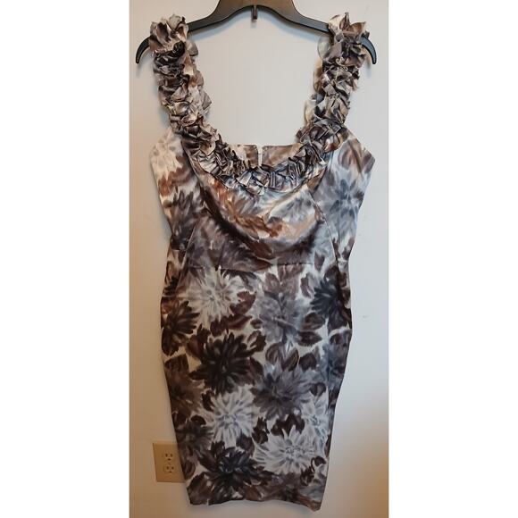 Maggy London Size 14 Ruffled Straps Sleeveless Sexy Cocktail Dress Silky Gray Lg - Picture 1 of 4